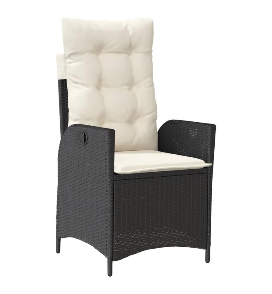 Gartensessel Verstellbar mit Kissen Schwarz Poly Rattan