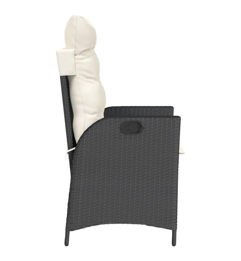 Gartensessel Verstellbar mit Kissen Schwarz Poly Rattan
