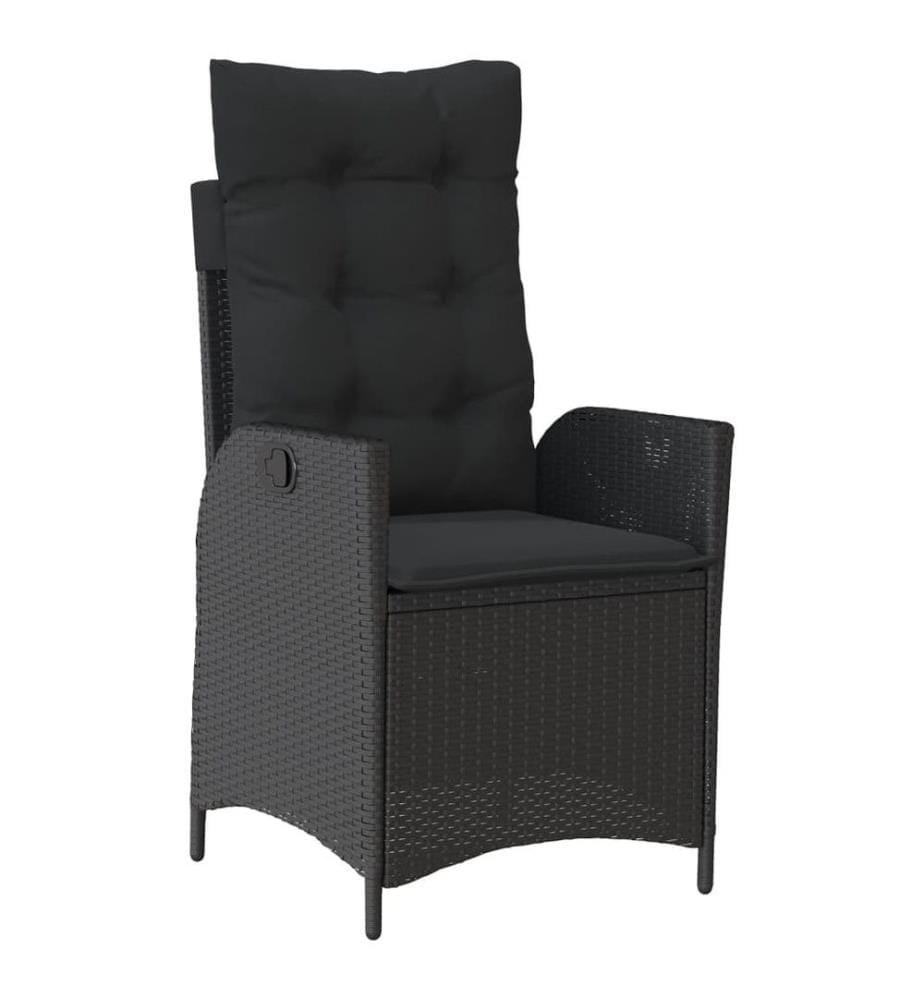 Gartensessel Verstellbar mit Kissen Schwarz Poly Rattan