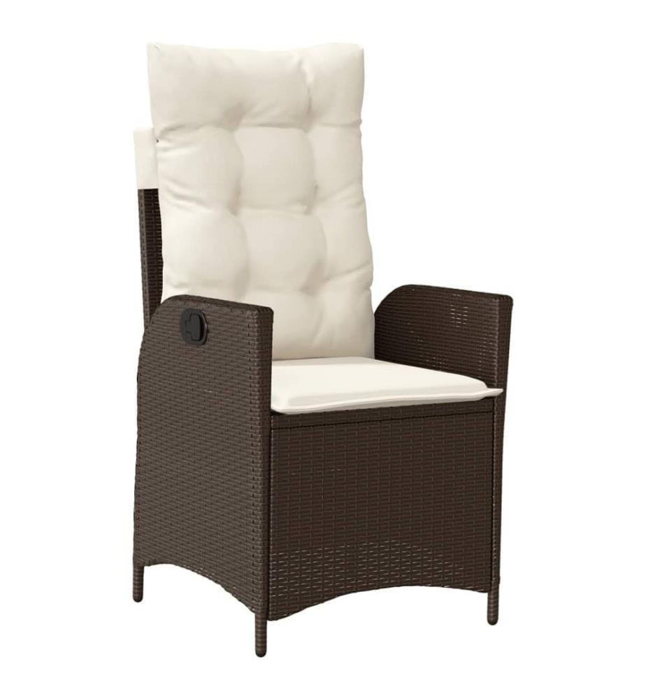 Gartensessel Verstellbar mit Kissen Braun Poly Rattan