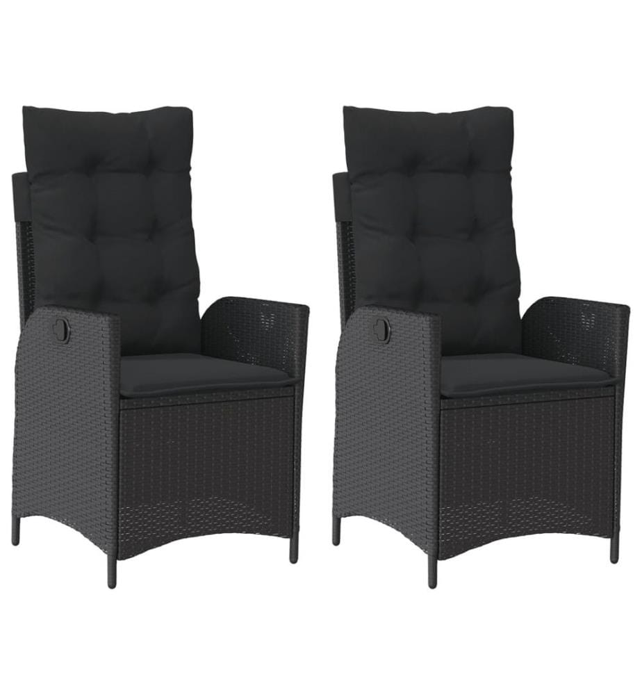 Chaises inclinables de jardin lot de 2 et coussins noir rotin