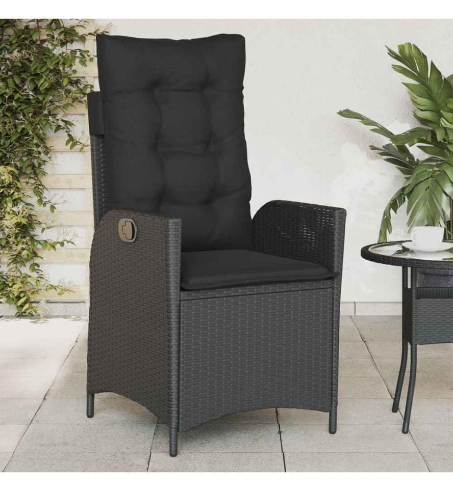 Chaises inclinables de jardin lot de 2 et coussins noir rotin