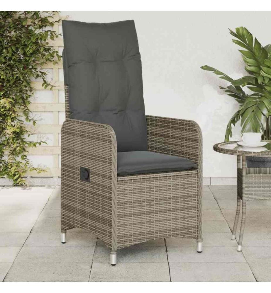 Chaises inclinables de jardin lot de 2 et coussins gris rotin