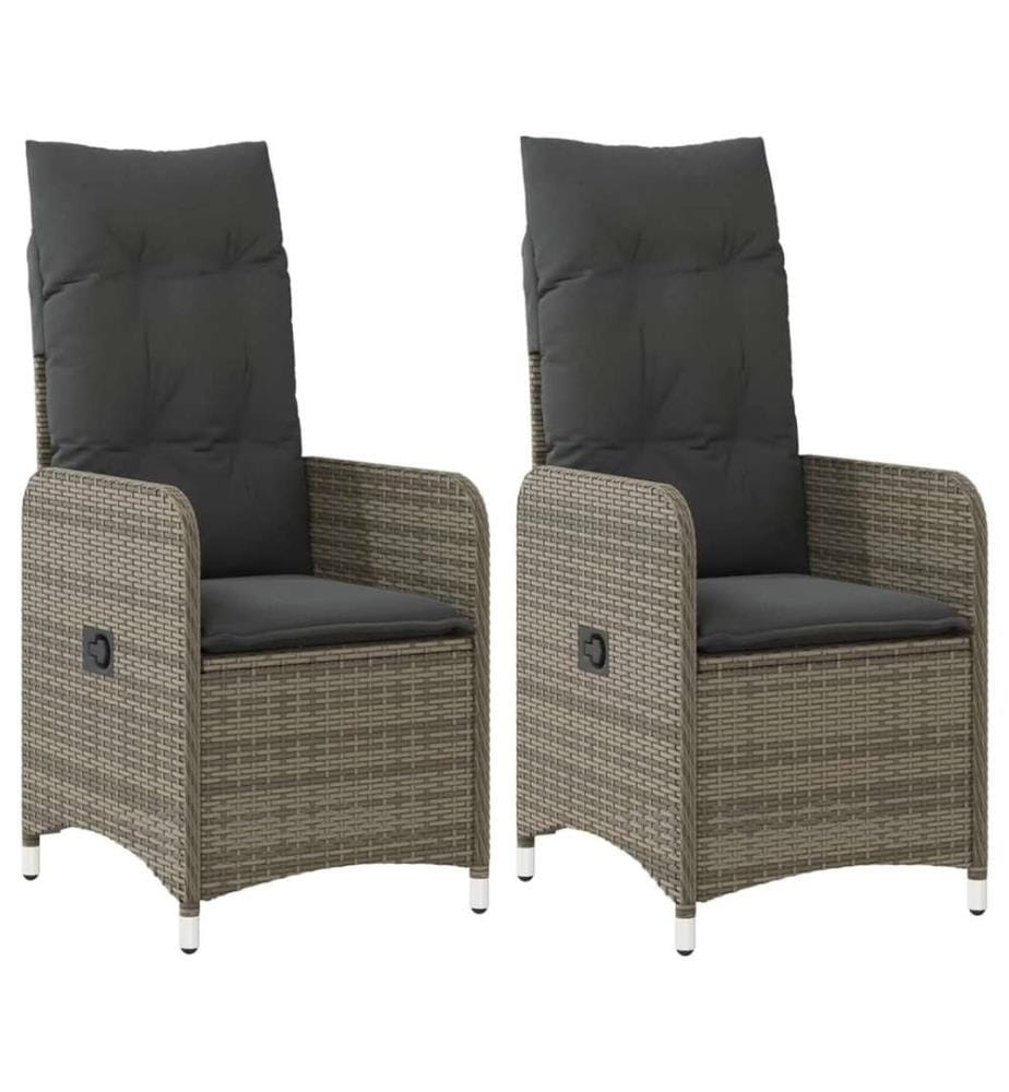 Chaises inclinables de jardin lot de 2 et coussins gris rotin