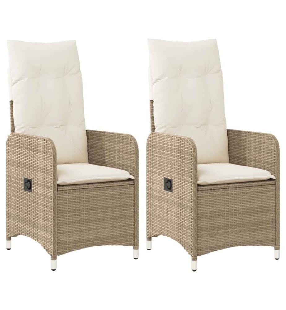 Chaises inclinables de jardin lot de 2 et coussins beige rotin