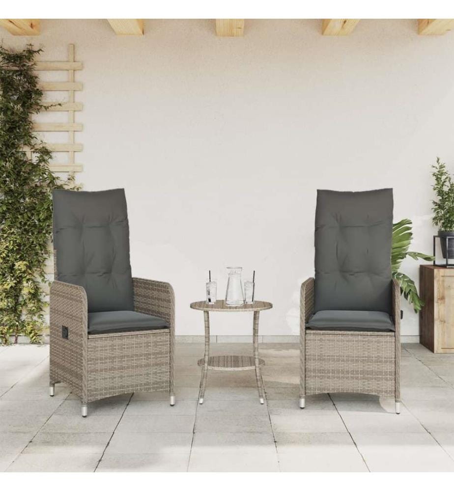 Outdoor-Lehnstühle 2 Stk. mit Tisch Grau Poly Rattan