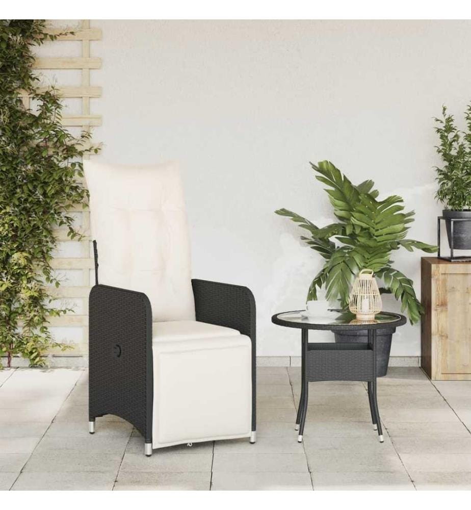 Chaise inclinable de jardin avec coussins noir résine tressée