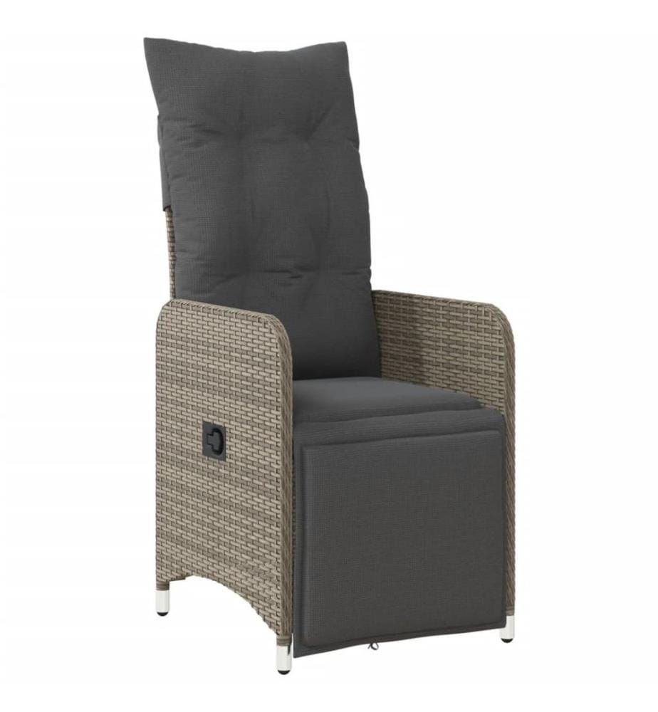 Gartensessel Verstellbar mit Kissen Grau Poly Rattan