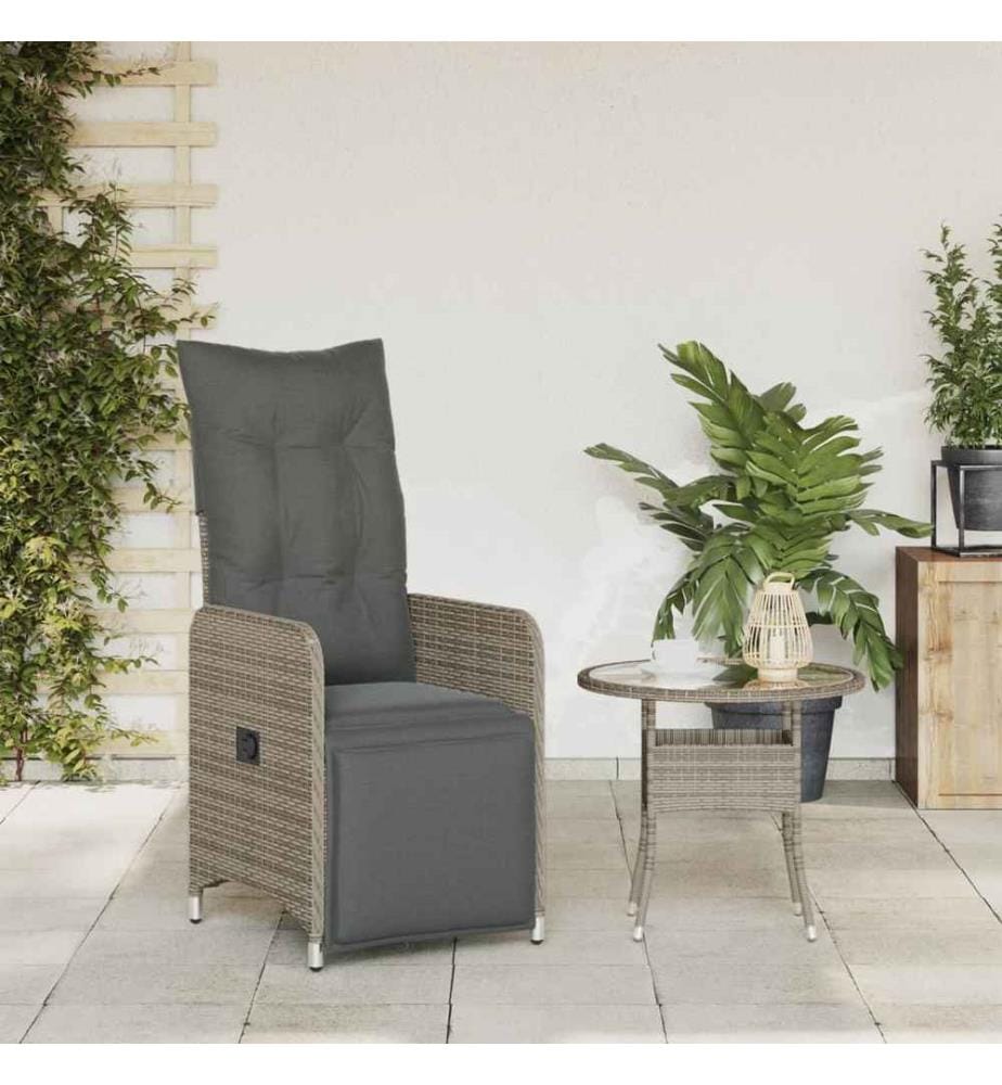 Gartensessel Verstellbar mit Kissen Grau Poly Rattan