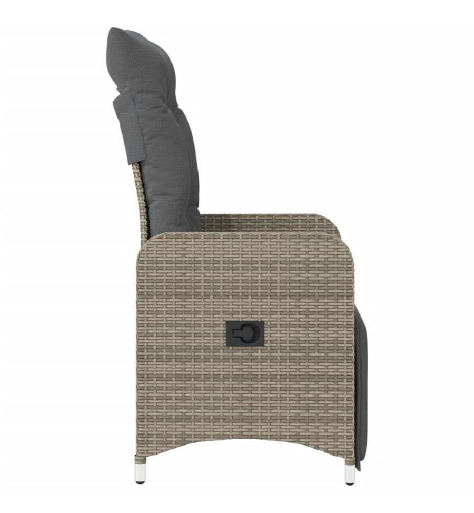 Chaises inclinables de jardin lot de 2 et coussins gris rotin