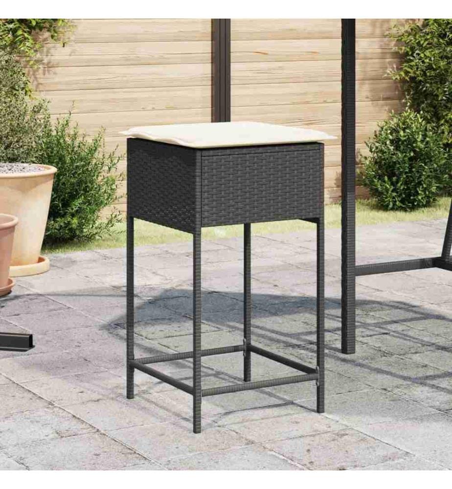 Garten-Barhocker mit Kissen 2 Stk. Schwarz Poly Rattan