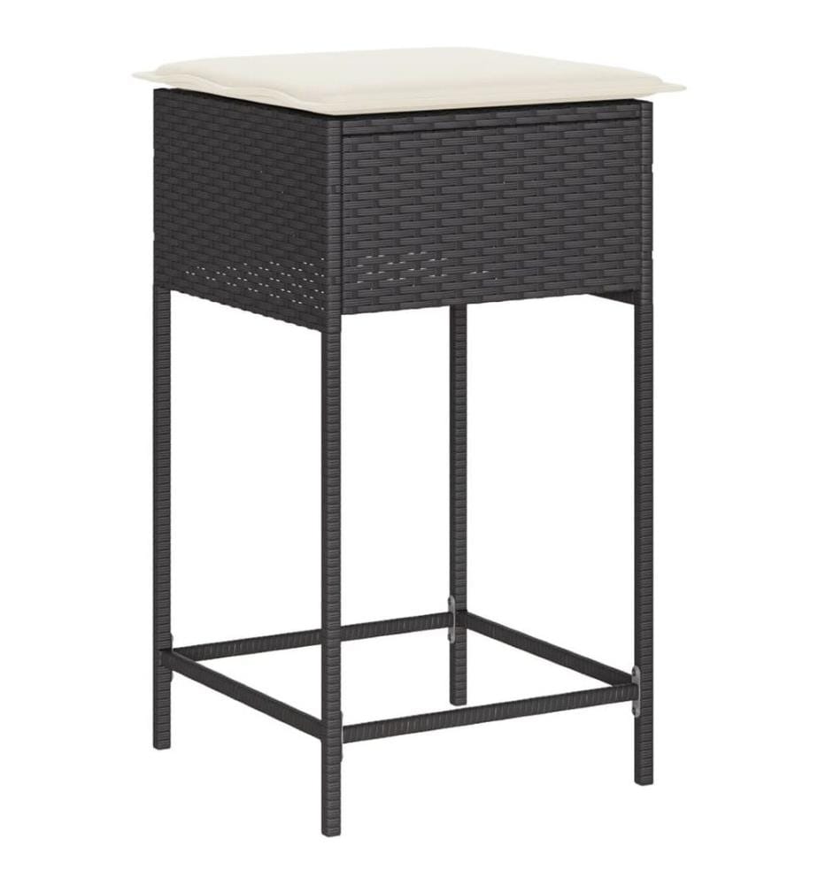 Garten-Barhocker mit Kissen 2 Stk. Schwarz Poly Rattan