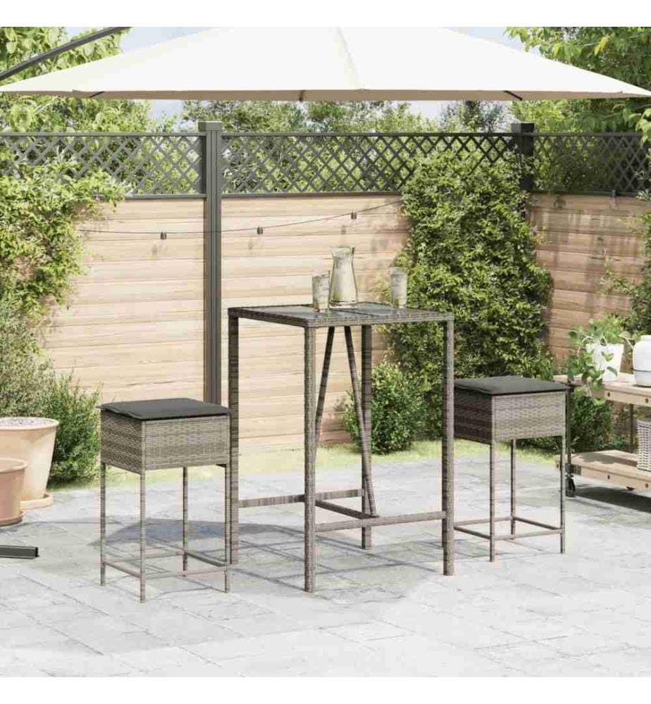 Garten-Barhocker mit Kissen 2 Stk. Grau Poly Rattan