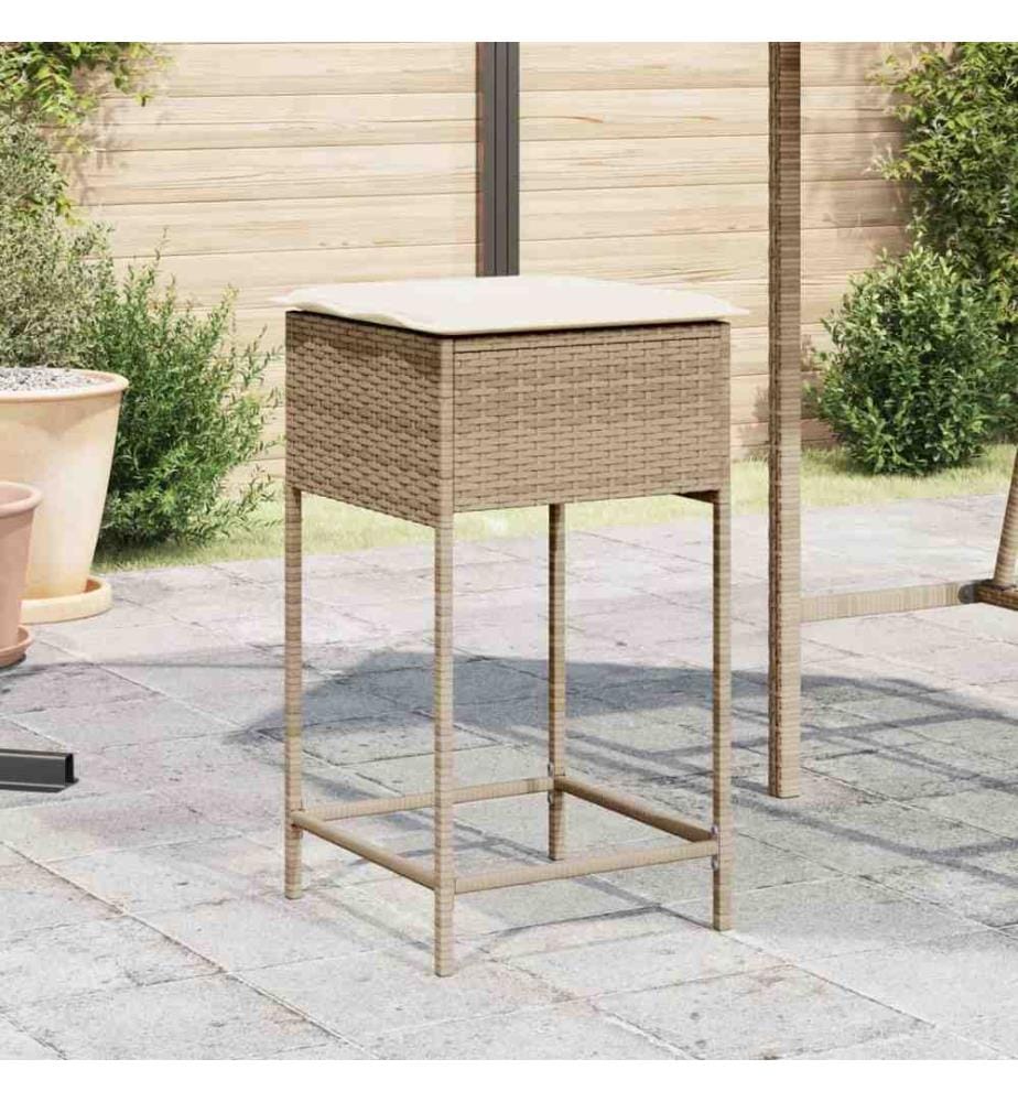Tabourets de bar jardin avec coussins lot de 2 beige poly rotin