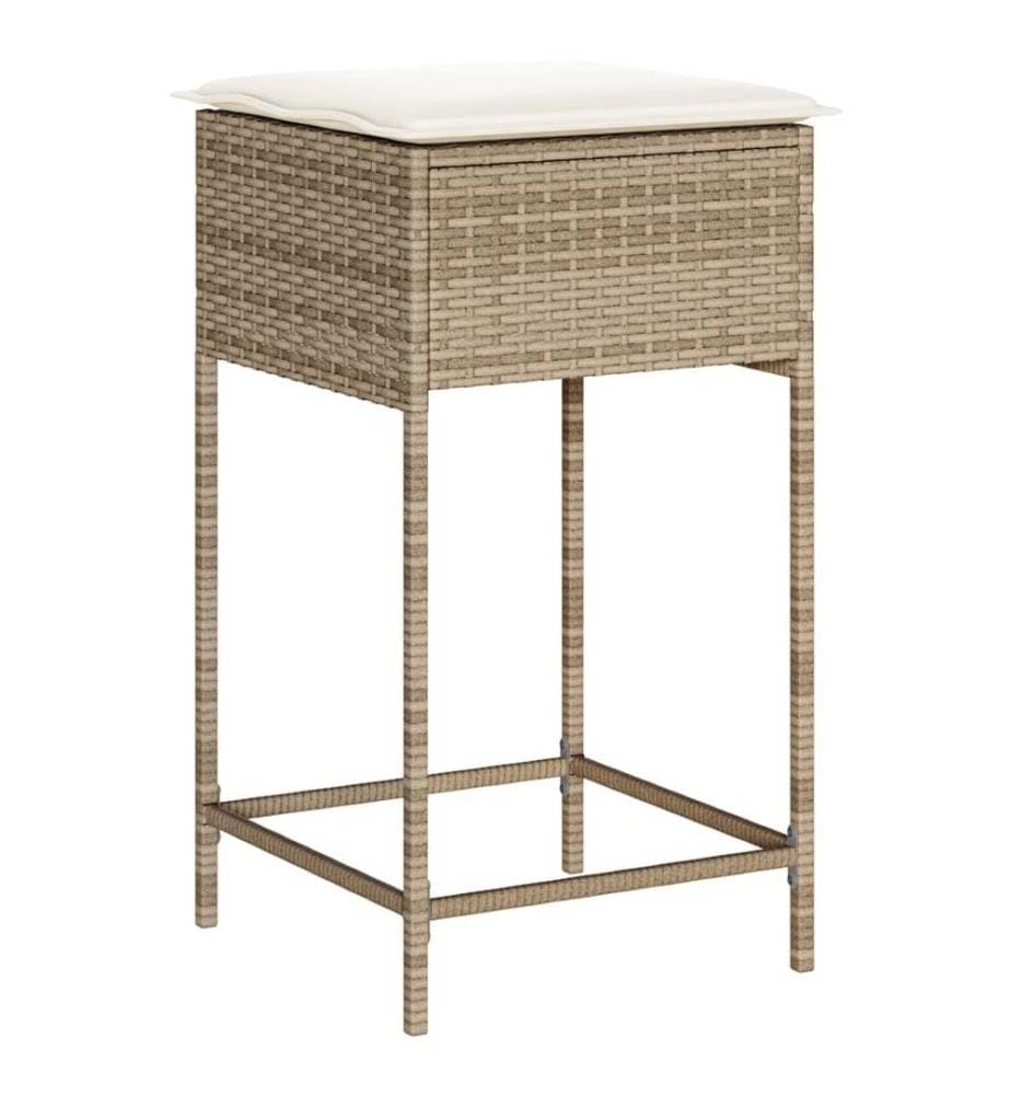 Tabourets de bar jardin avec coussins lot de 2 beige poly rotin
