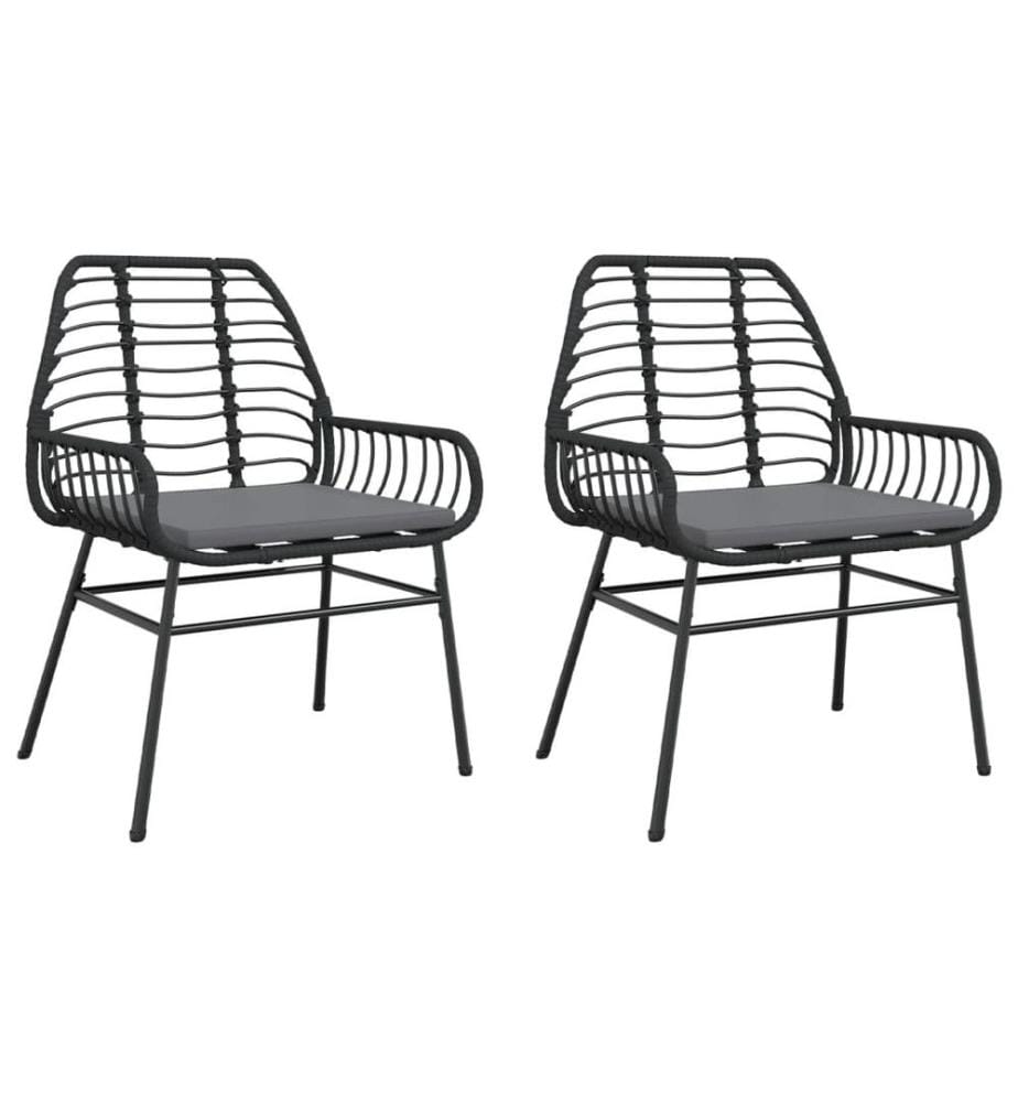 Chaises de jardin lot de 2 avec coussins noir résine tressée