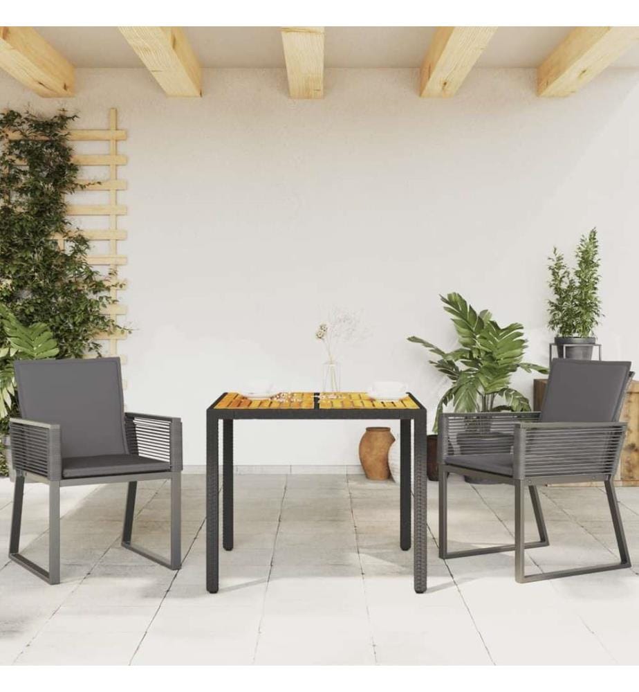 Chaises de jardin avec coussins lot de 2 noir résine tressée