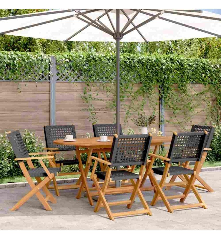 Gartenstühle 6 Stk. Klappbar Schwarz Poly Rattan & Massivholz