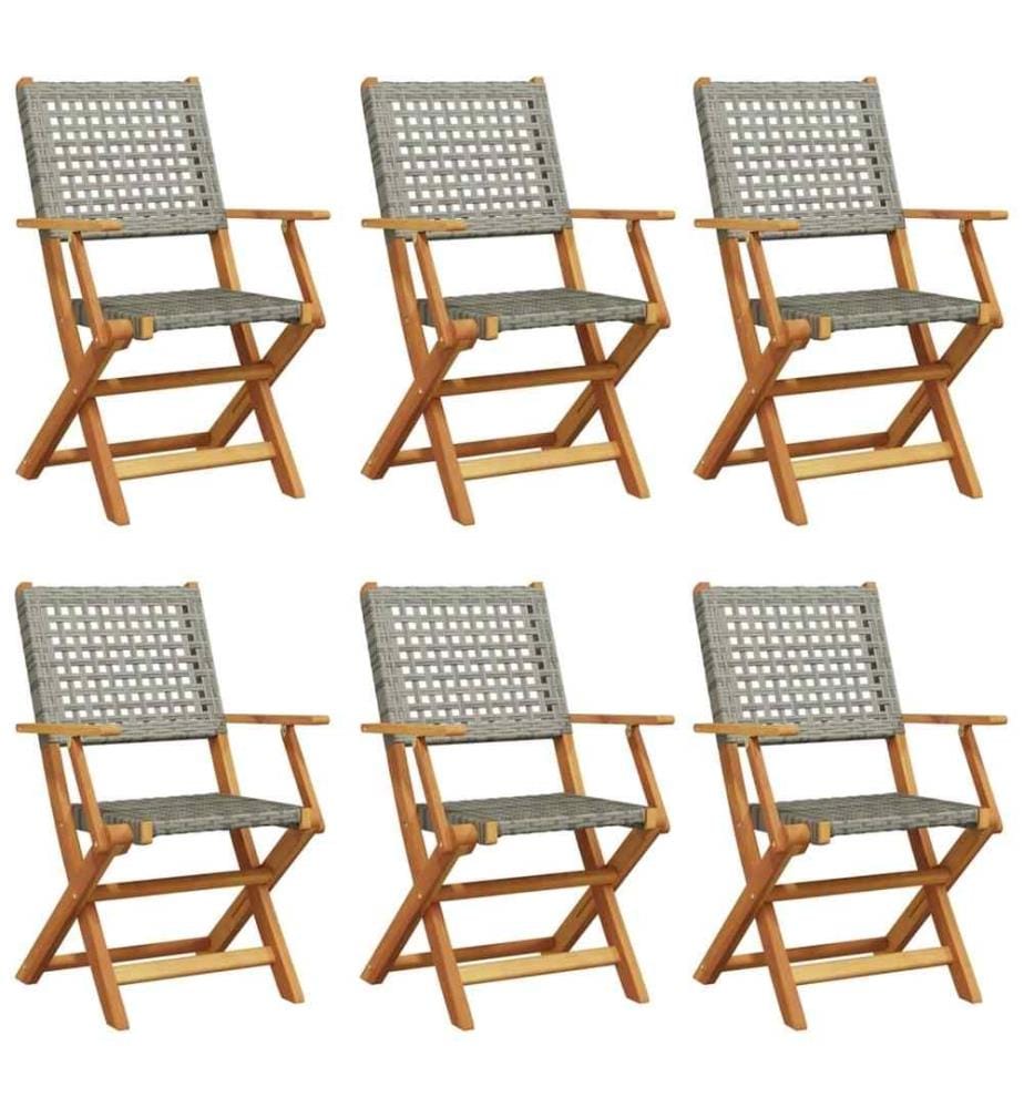 Chaises de jardin pliantes lot de 6 gris poly rotin bois massif