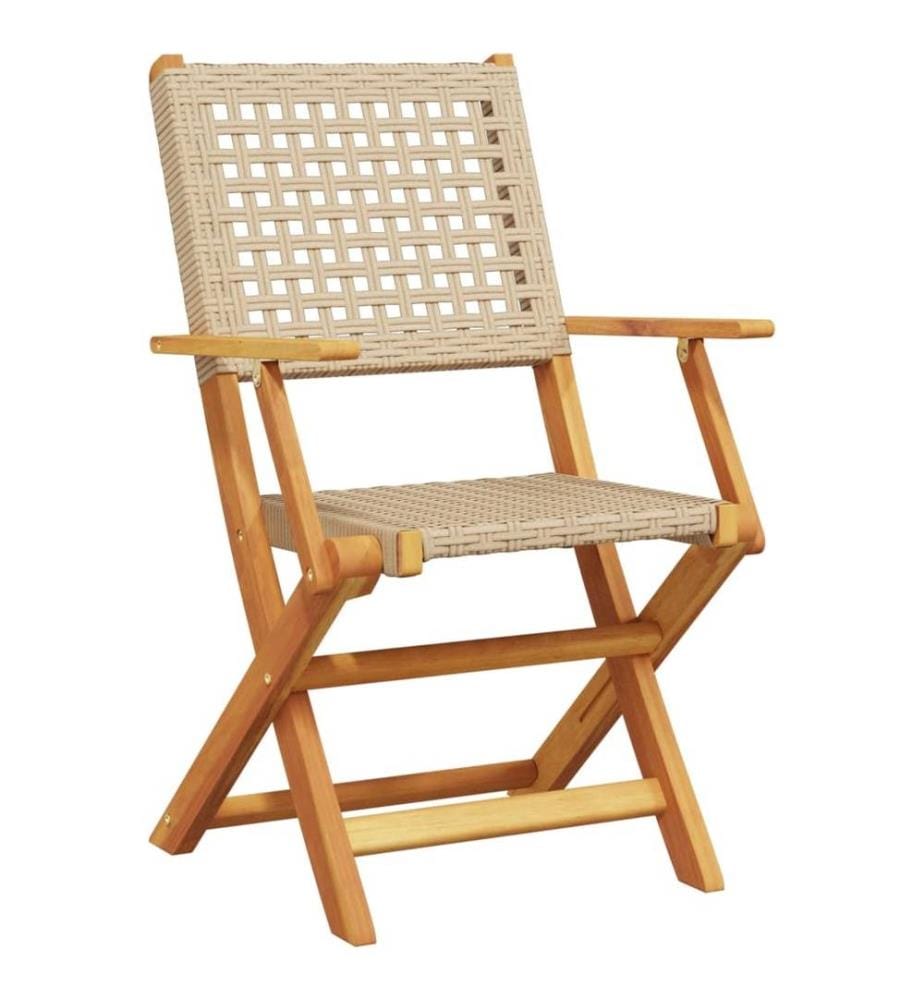 Chaises de jardin pliantes lot de 4 beige rotin et bois massif