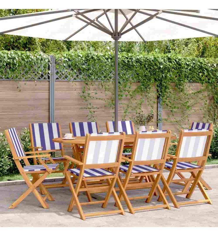 Gartenstühle 8 Stk. Klappbar Blau und Weiss Stoff und Massivholz