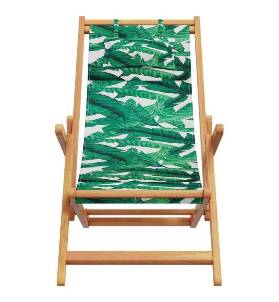 Chaise pliable plage motif de feuilles bois d'eucalyptus/tissu