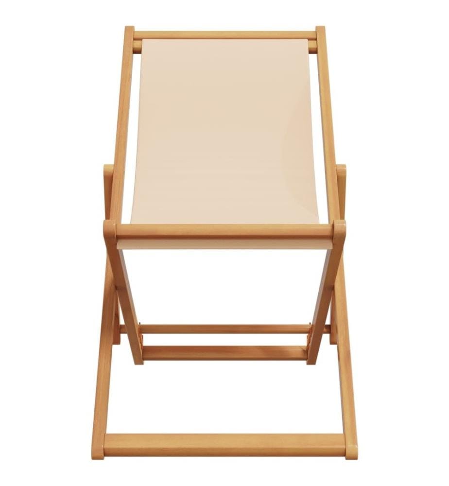 Strandstuhl Klappbar Beige Massivholz Eukalyptus und Stoff
