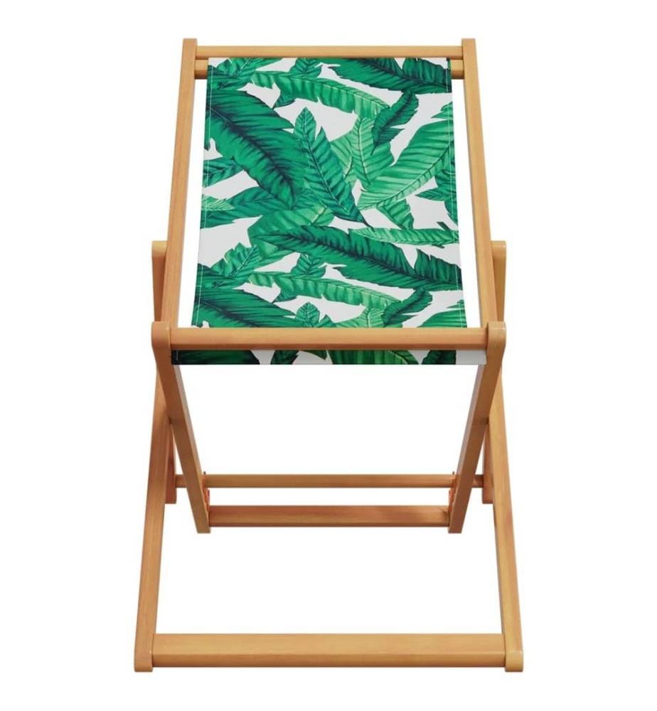 Chaise pliable plage motif de feuilles bois d'eucalyptus/tissu