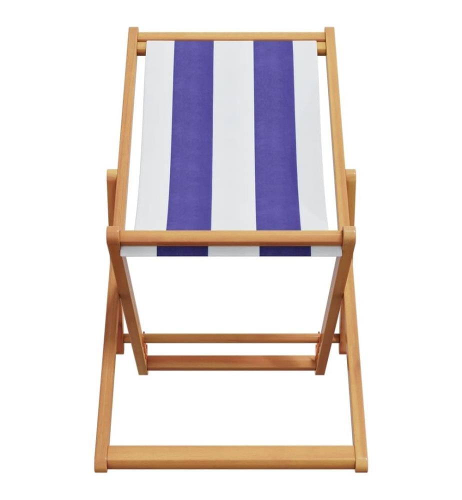 Chaise de plage pliable bleu et blanc bois d'eucalyptus/tissu