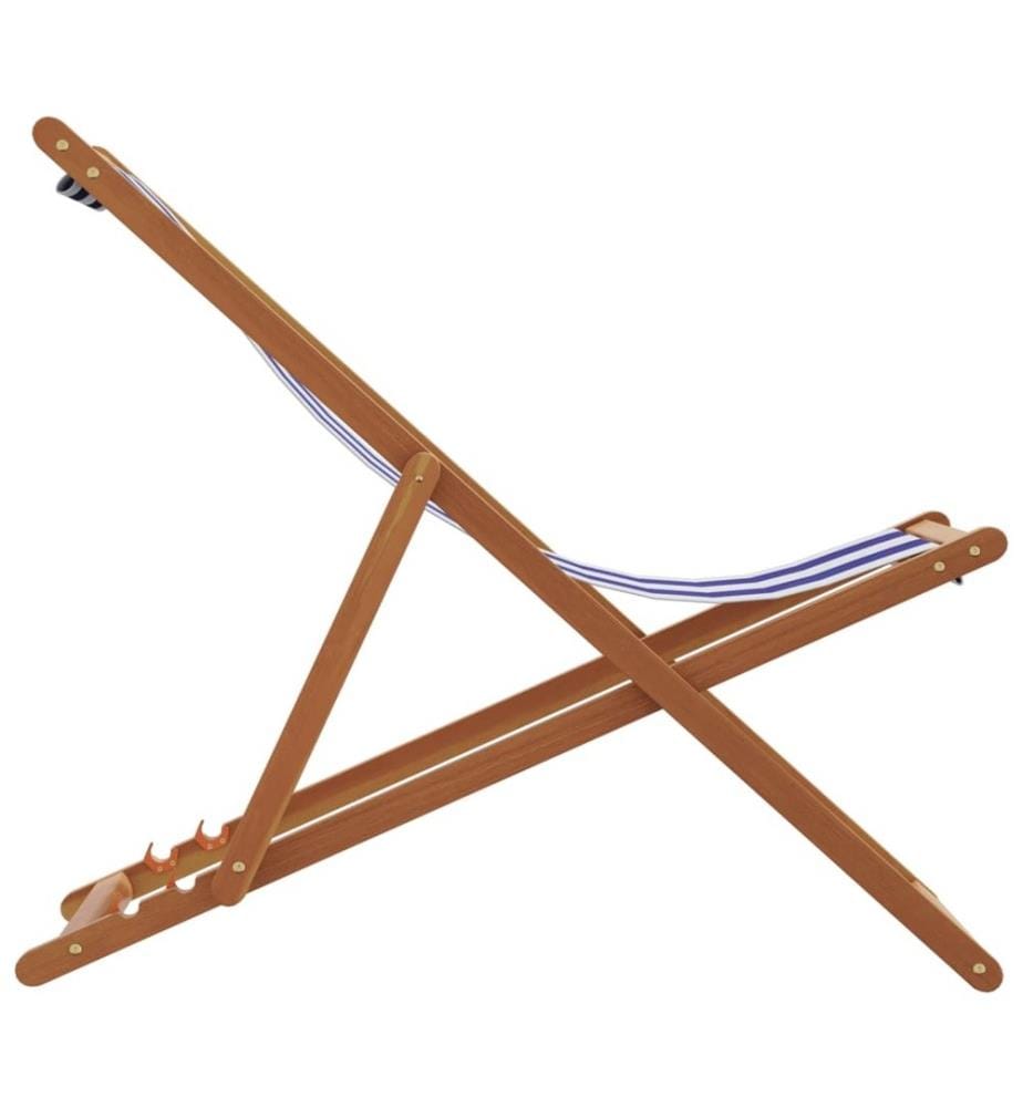 Chaise de plage pliable bleu et blanc bois d'eucalyptus/tissu