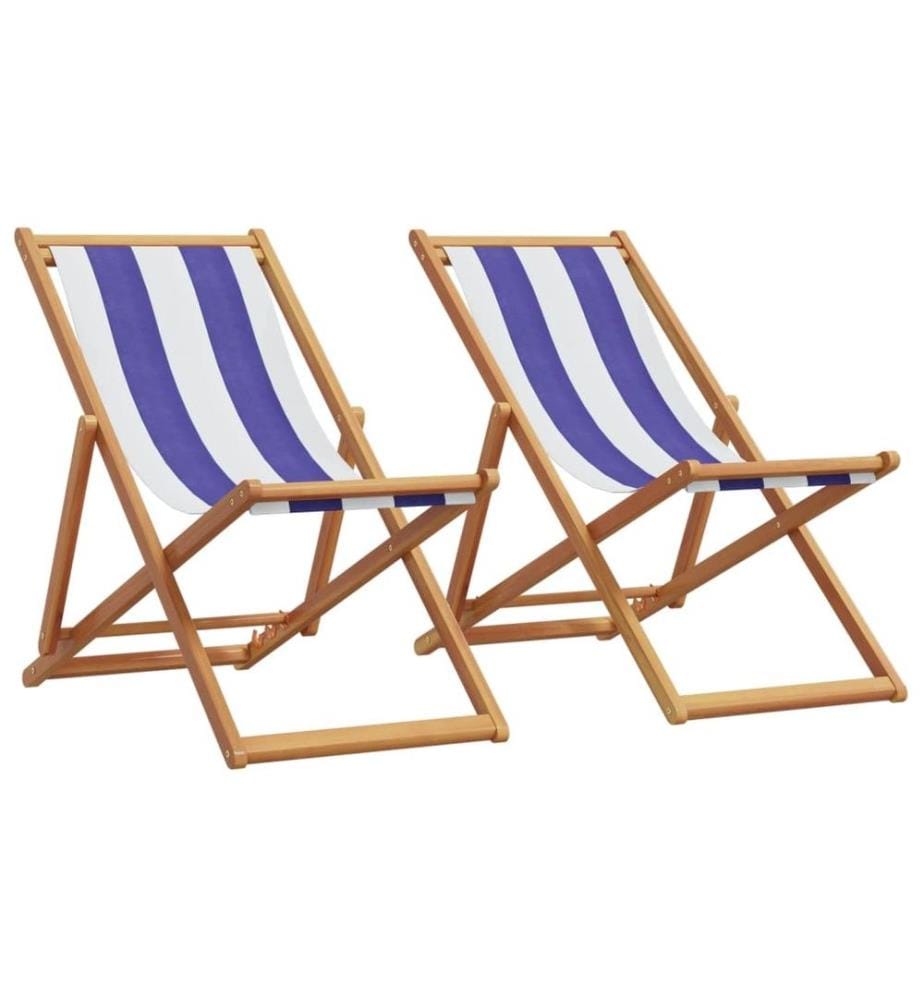 Chaises de plage pliantes lot de 2 bleu blanc tissu bois massif