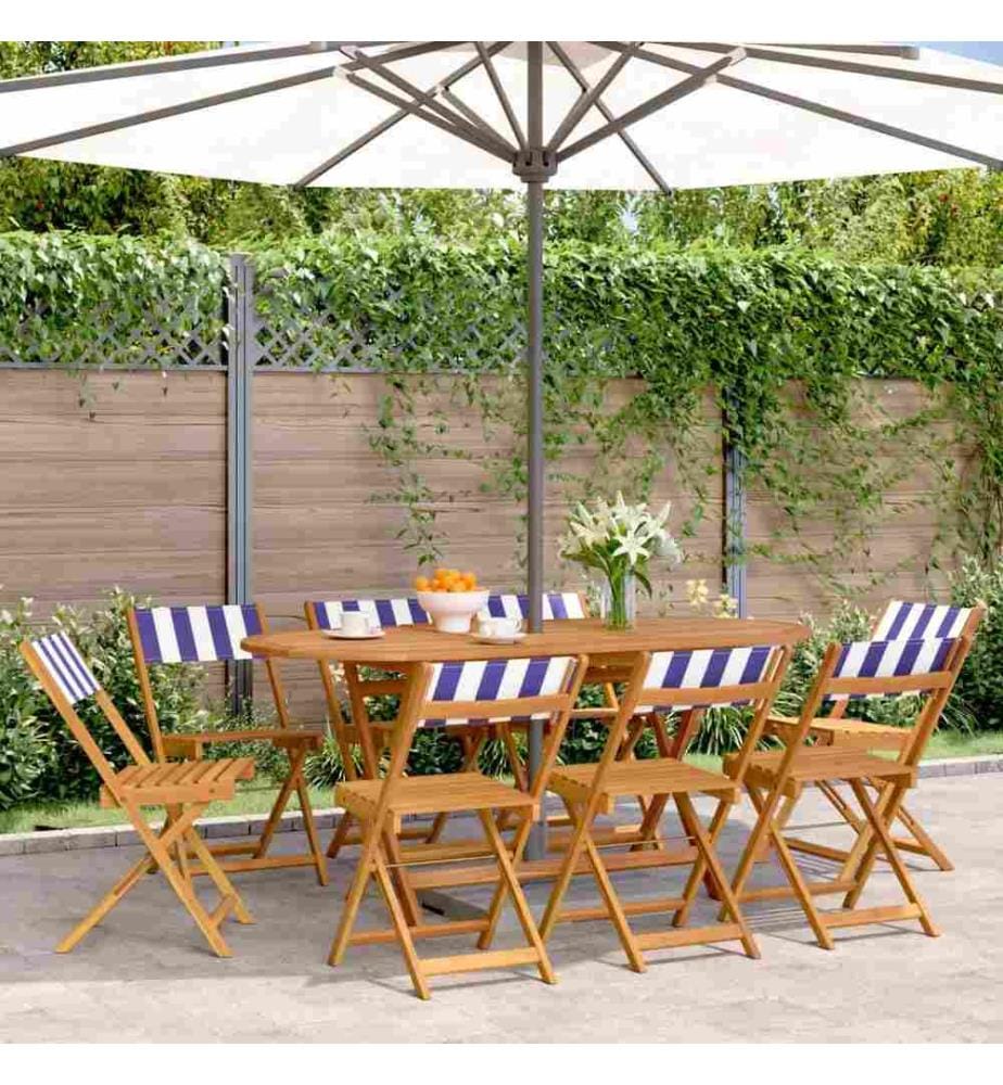 Gartenstühle 8 Stk. Klappbar Blau und Weiss Stoff und Massivholz