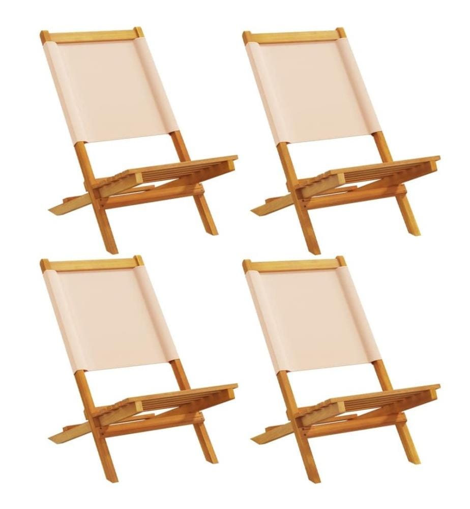 Gartenstühle 4 Stk. Klappbar Beige Stoff und Massivholz