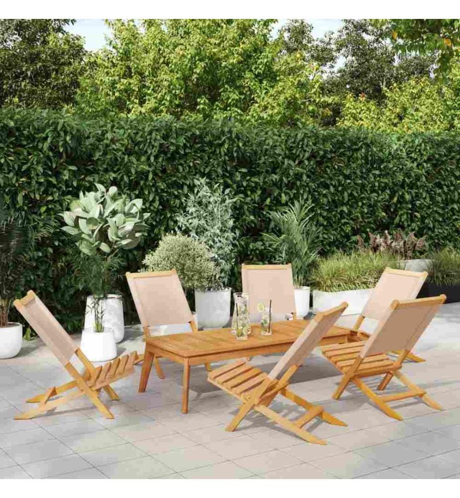 Gartenstühle 6 Stk. Klappbar Beige Stoff und Massivholz
