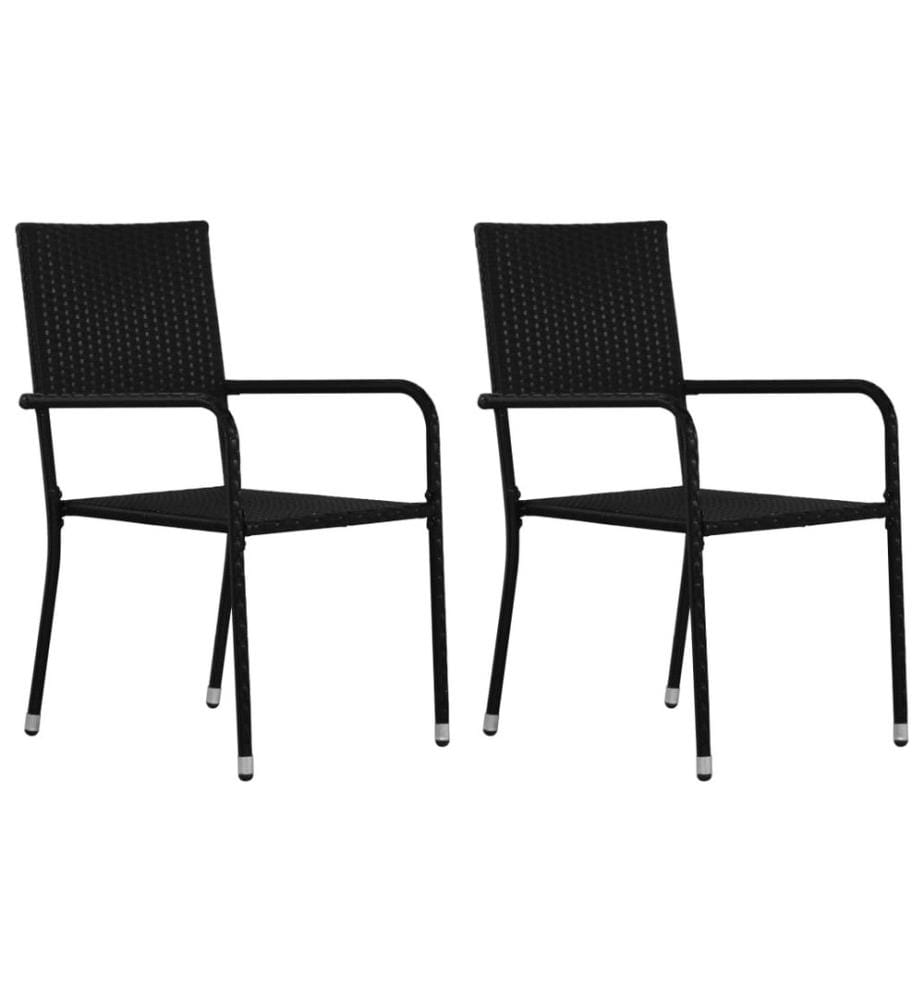 Garten-Essstühle 2 Stk. Stapelbar Schwarz Polyrattan
