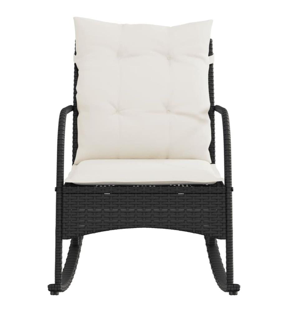 Chaise à bascule de jardin avec coussins noir résine tressée