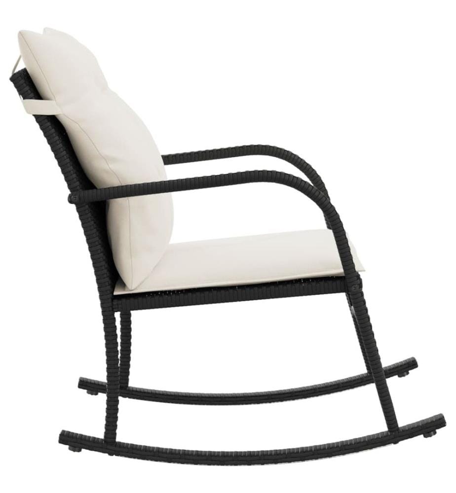 Chaise à bascule de jardin avec coussins noir résine tressée