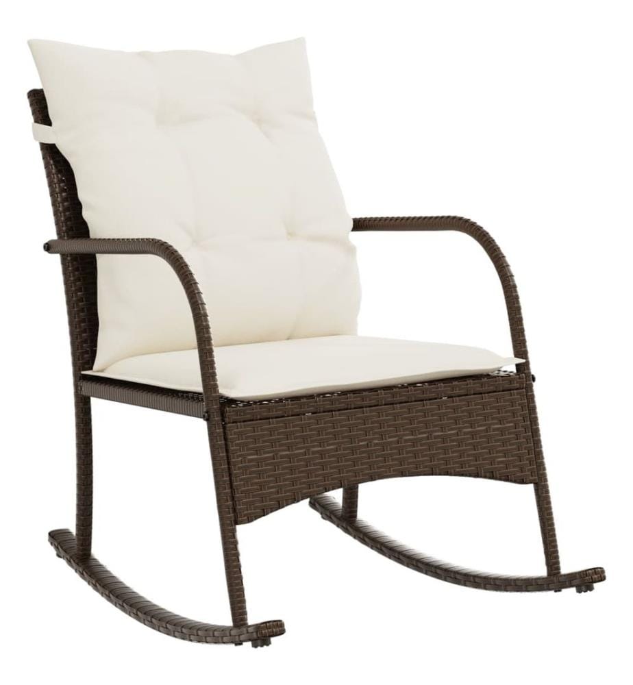 Garten-Schaukelstuhl mit Kissen Braun Poly Rattan