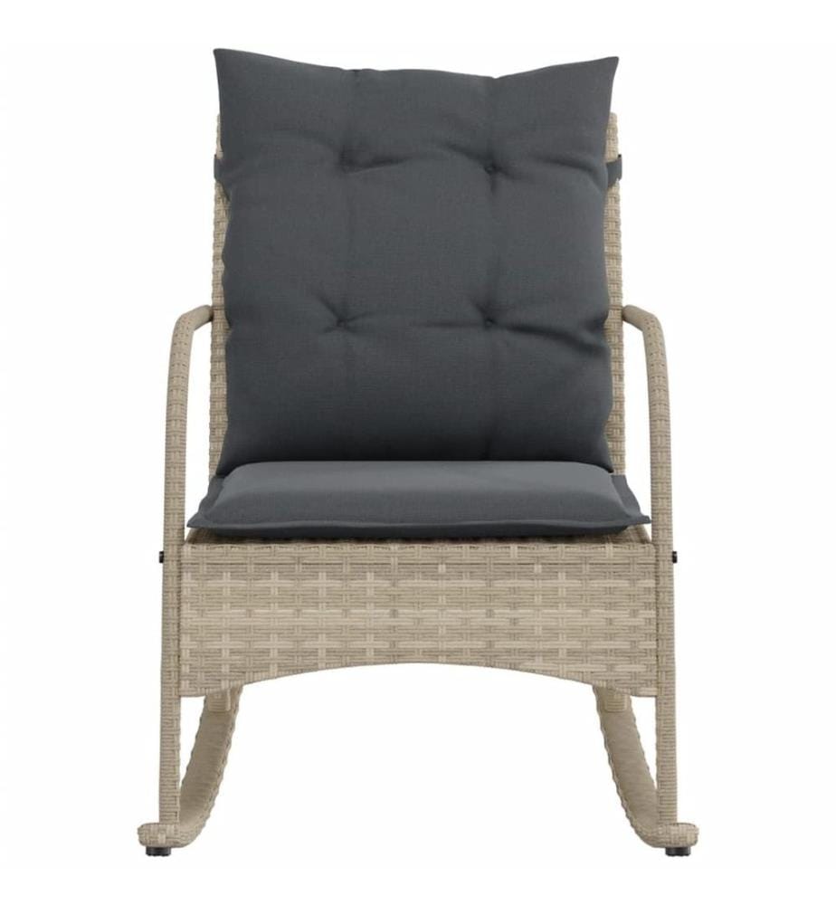 Chaise à bascule de jardin avec coussins gris clair poly rotin