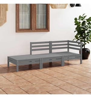 3-tlg. Garten-Lounge-Set Grau Massivholz Kiefer