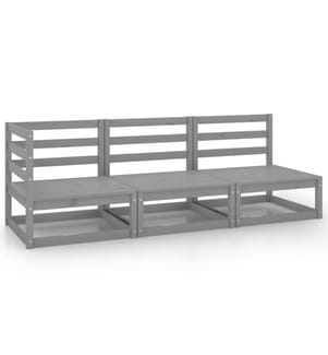 3-tlg. Garten-Lounge-Set Grau Kiefer Massivholz