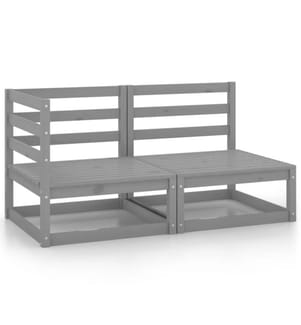 2-tlg. Garten-Lounge-Set Grau Kiefer Massivholz
