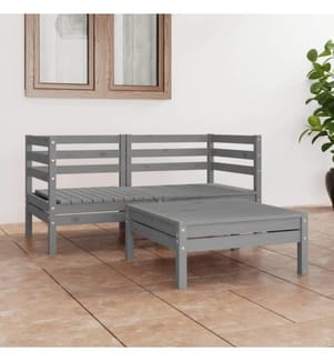 3-tlg. Garten-Lounge-Set Grau Kiefer Massivholz