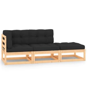 3-tlg. Garten-Lounge-Set mit Kissen Kiefer Massivholz