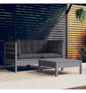 3-tlg. Garten-Lounge-Set mit Anthrazit Kissen Kiefernholz