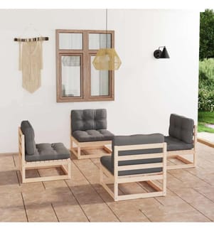 4-tlg. Garten-Lounge-Set mit Kissen Kiefer Massivholz