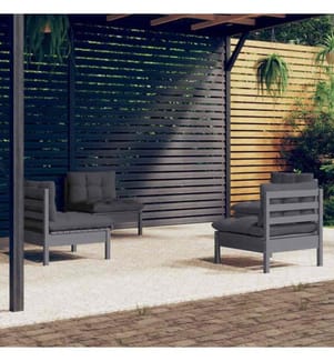 4-tlg. Garten-Lounge-Set mit Anthrazit Kissen Kiefernholz