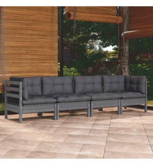 4-tlg. Garten-Lounge-Set mit Kissen Kiefer Massivholz