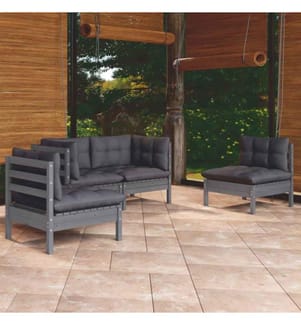 4-tlg. Garten-Lounge-Set mit Kissen Kiefer Massivholz