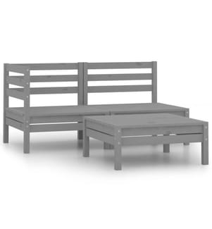 3-tlg. Garten-Lounge-Set Massivholz Kiefer Grau